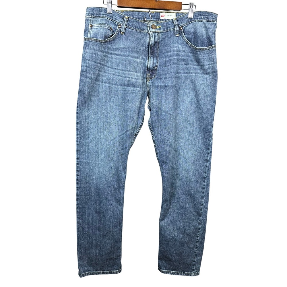 Wrangler Mens Slim Straight Jeans 38x32 Blue Medium Wash Stretch 1092SSWJS Denim